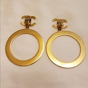 Chanel rare vintage plated CC hoop earrings